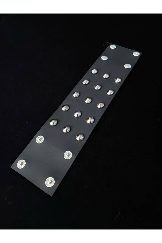 Dikenli Spikelı Üç Sıralı Suni Deri Bileklik (Unisex) - 3