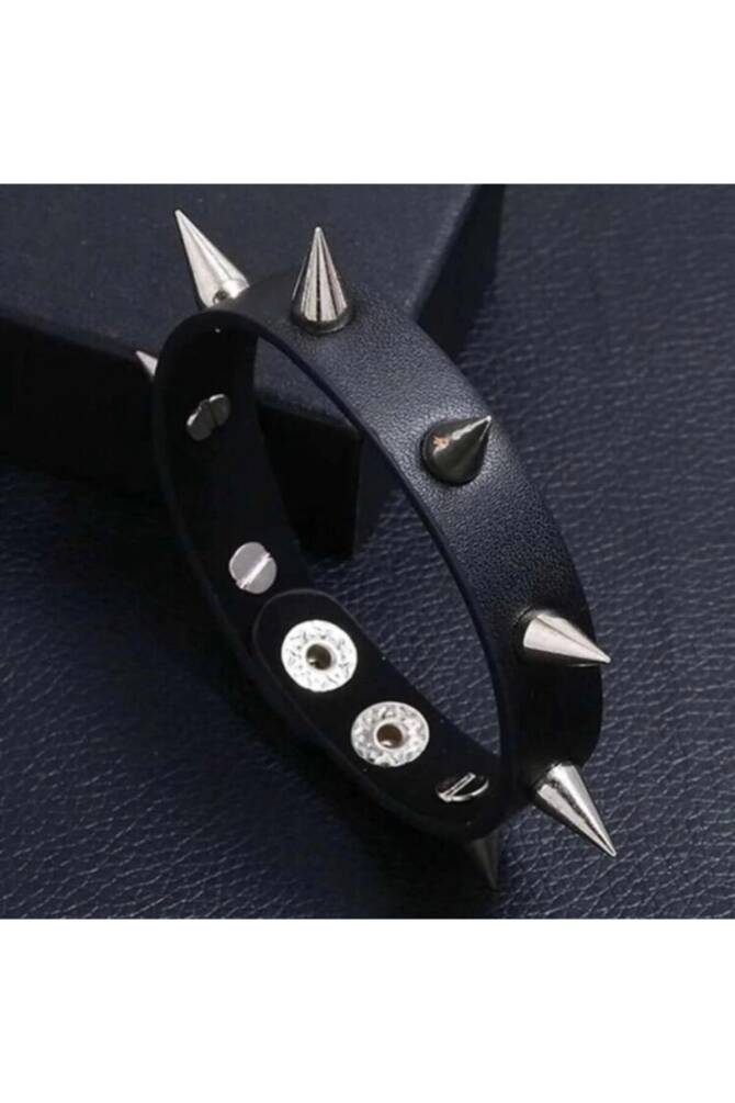 Dikenli Suni Deri Bileklik, Punk Gotik Bileklik, Deri Bileklik, Dikenli Bileklik - 2