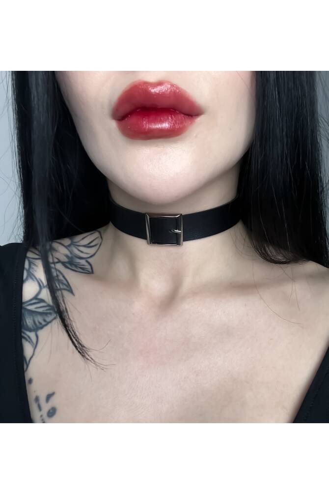 Gothic Goth Punk Kemer Tokalı Deri Choker Boyunluk - 1