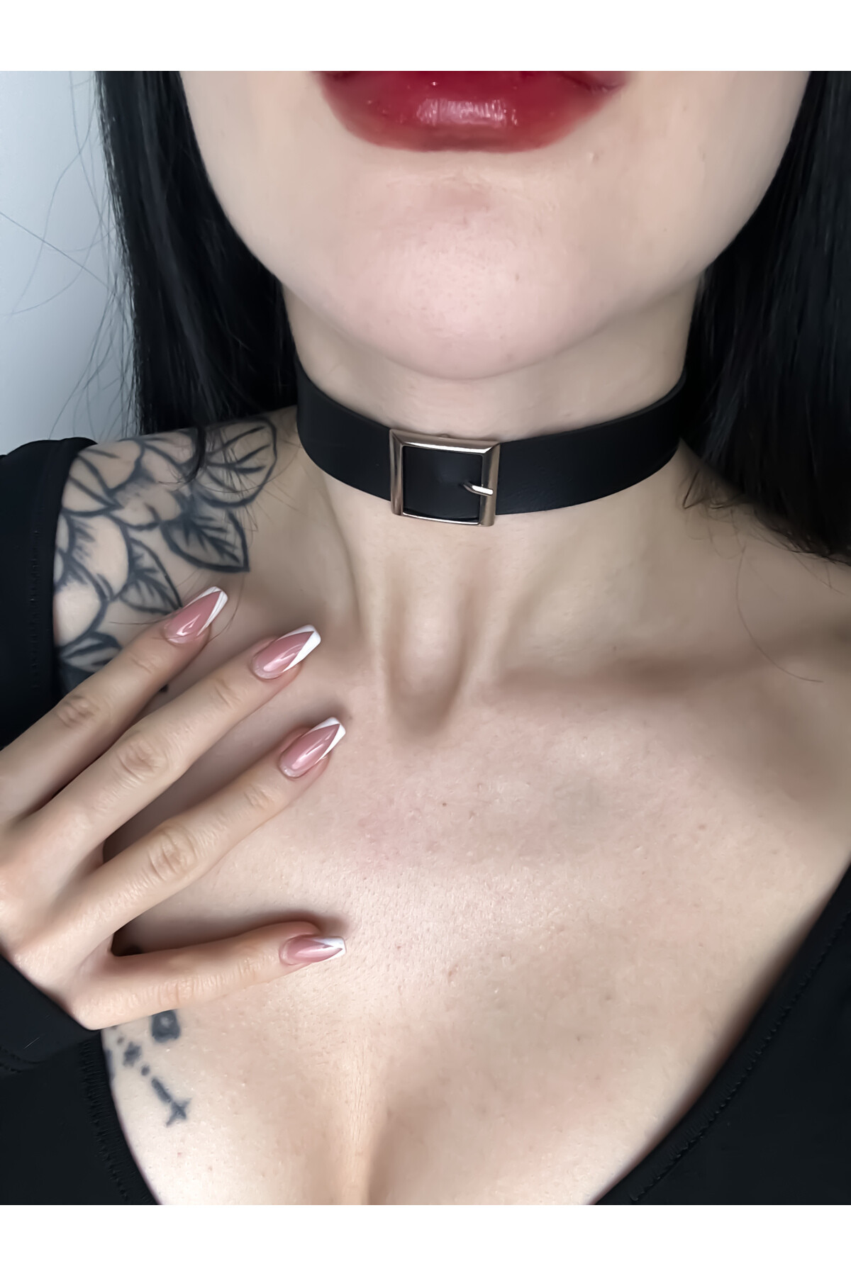 Gothic Goth Punk Kemer Tokalı Deri Choker Boyunluk - 2