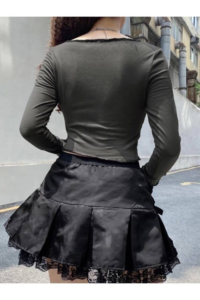 Gothic Gotik Grunge Heart Uzun Kollu Crop Bluz - 4