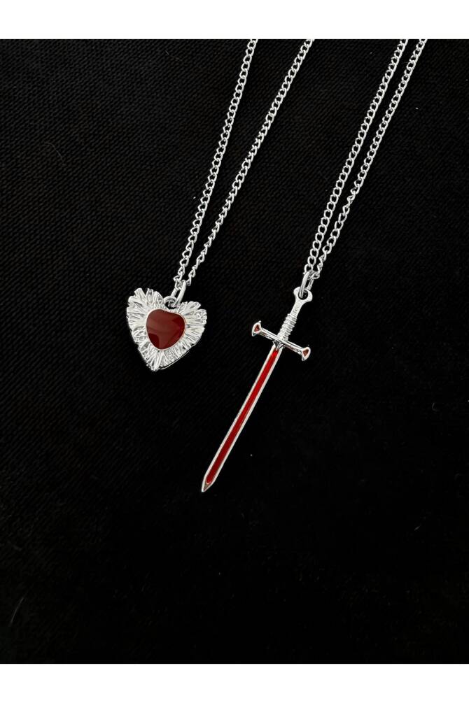 Gothic Gotik Kılıç ve Kalp 2li Çift Kolyesi Arkadaşlık Kolyesi Sevgili Kolyesi - 3
