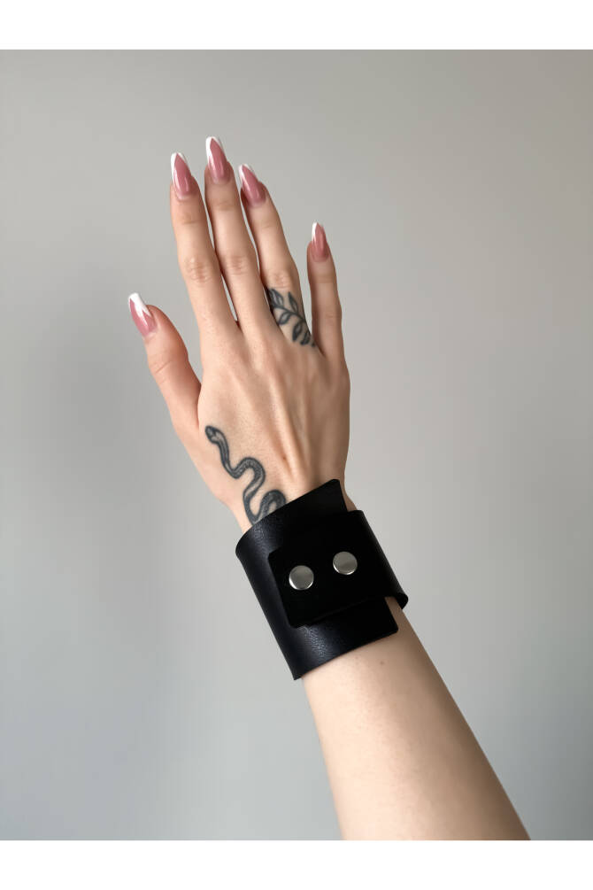 Gothic Gotik Punk Asimetrik Kalın Suni Deri Bileklik - 6