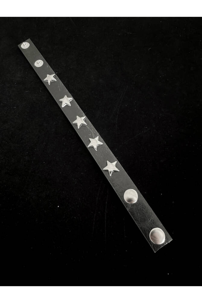 Gothic Gotik Punk Deri Yıldızlı Star Suni Deri Bileklik - 2