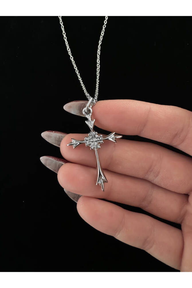 Gothic Gotik Punk Desenli Haç Kolye - 1