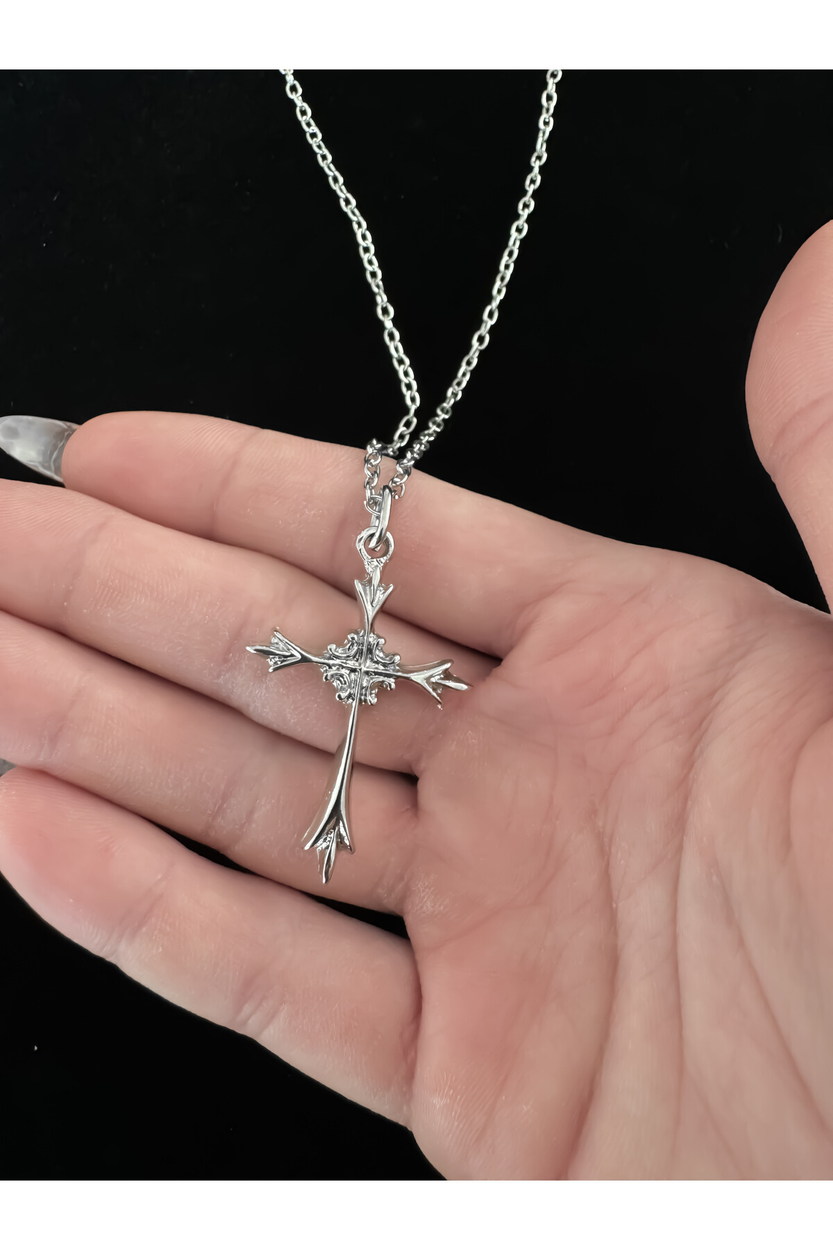 Gothic Gotik Punk Desenli Haç Kolye - 2