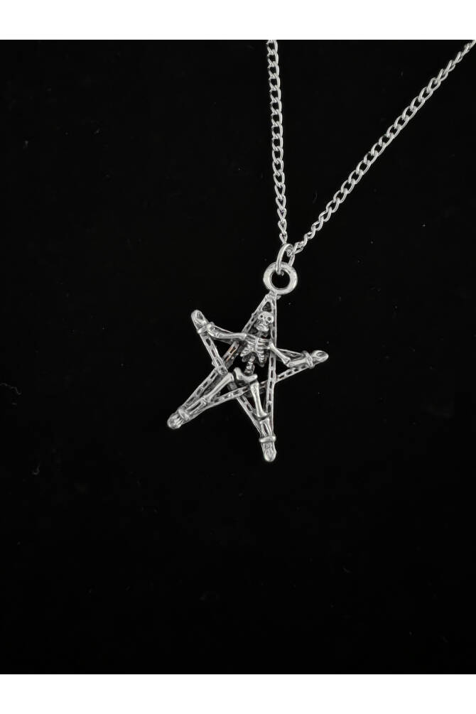 Gothic Gotik Punk İskelet Pentagram Yıldız Kolye - 1