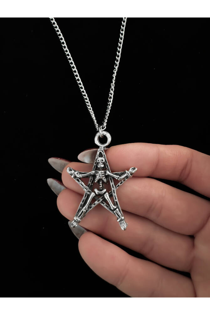 Gothic Gotik Punk İskelet Pentagram Yıldız Kolye - 2