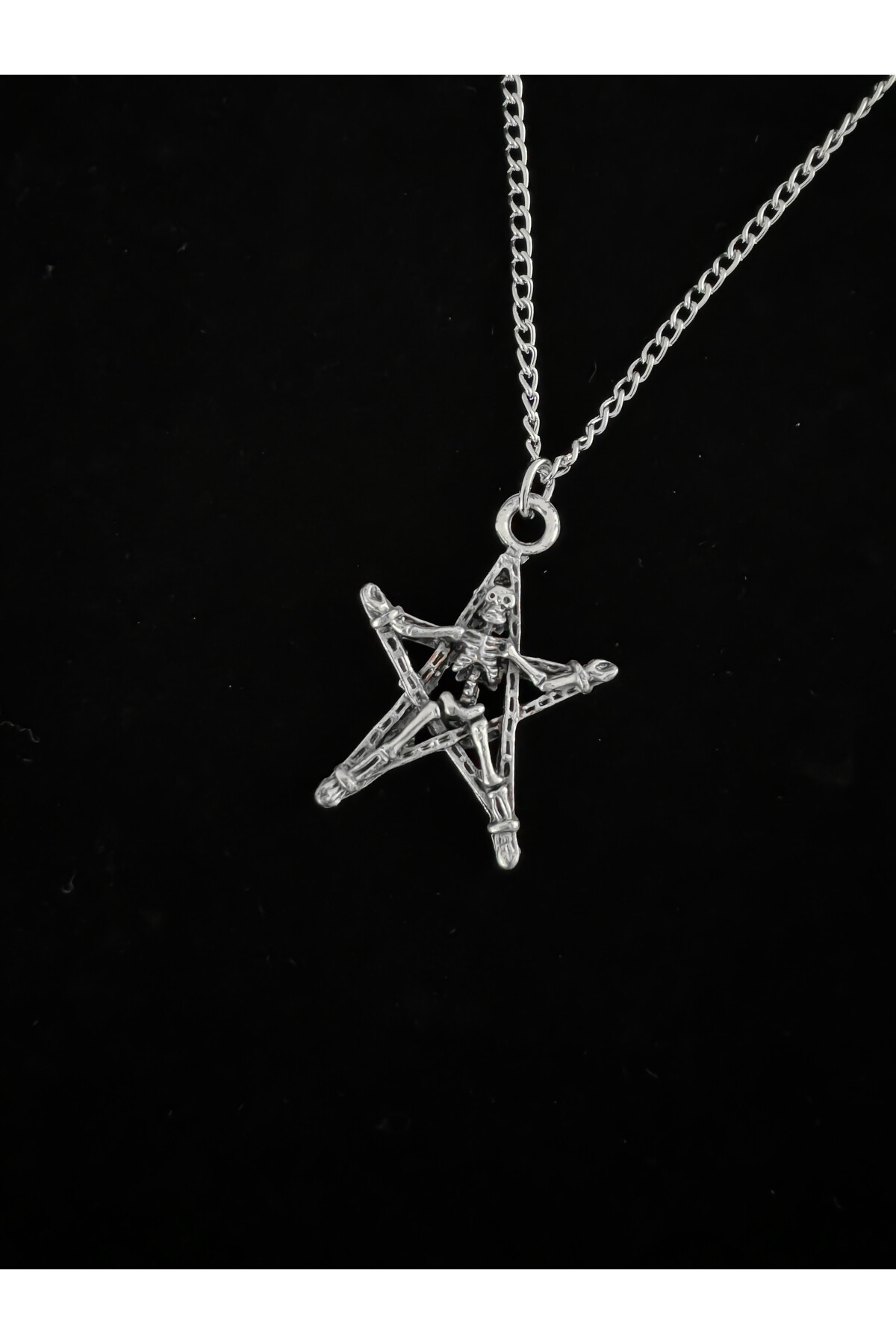 Gothic Gotik Punk İskelet Pentagram Yıldız Kolye - 3
