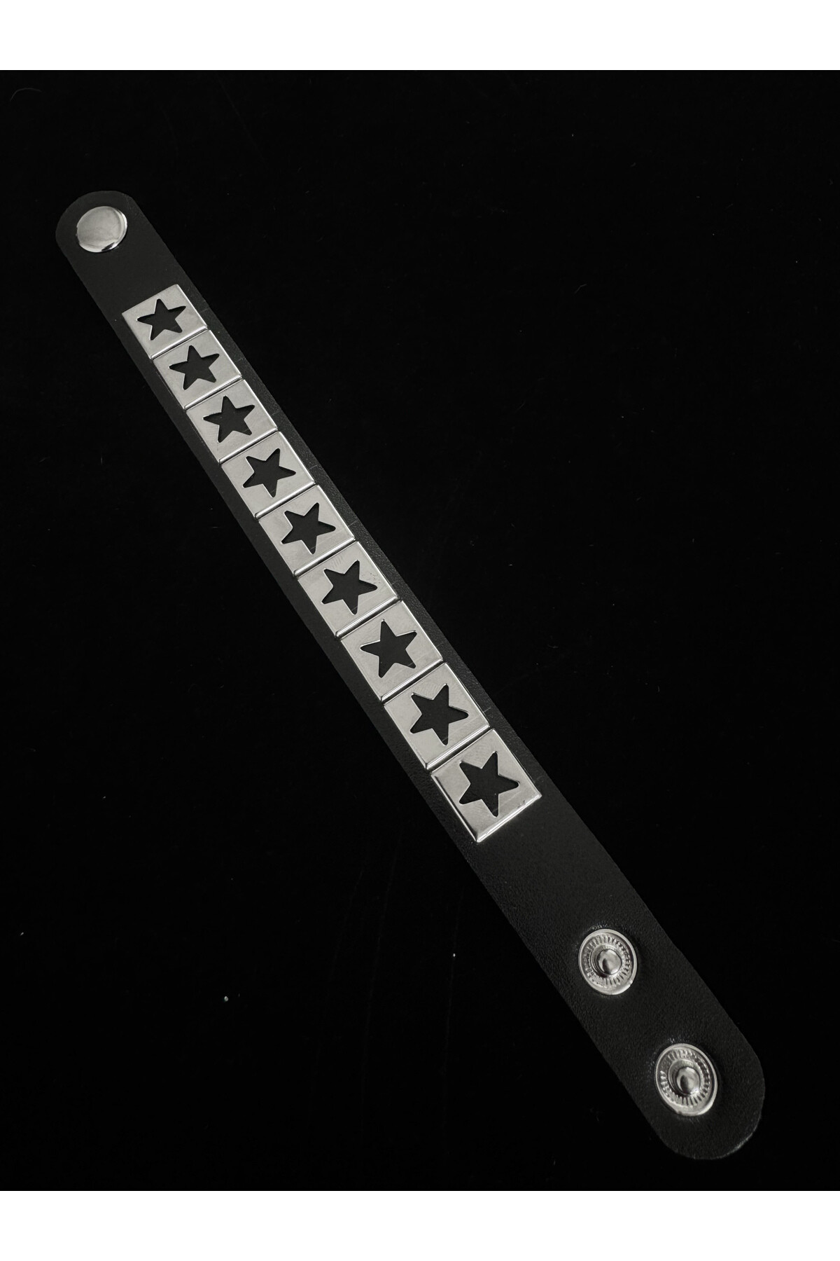 Gothic Gotik Punk Kare Yıldızlı Star Suni Deri Bileklik - 2