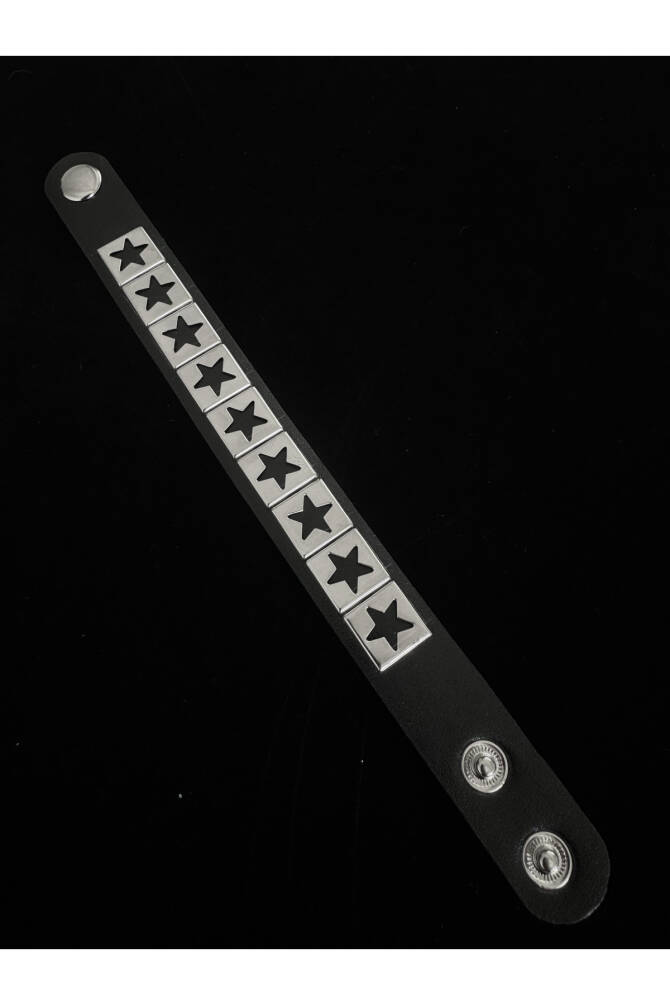 Gothic Gotik Punk Kare Yıldızlı Star Suni Deri Bileklik - 2