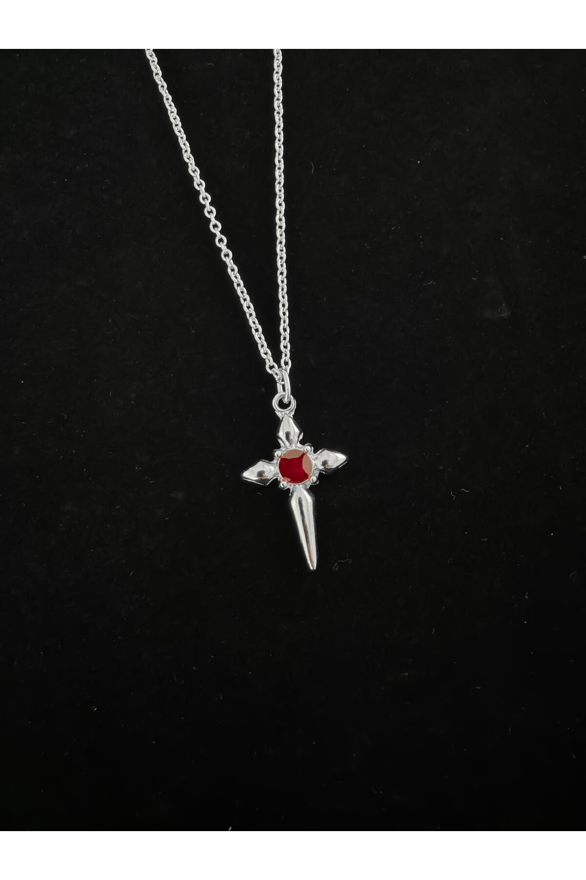 Gothic Gotik Punk Kırmızı Taşlı Haç Kolye - 3