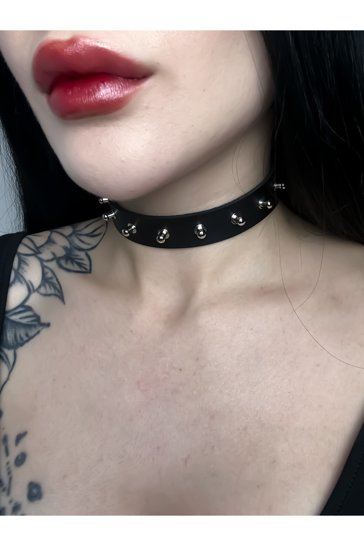 Gothic Gotik Punk Küt Çivili Deri Choker Boyunluk Küt Spikelı Choker Boyunluk - 3