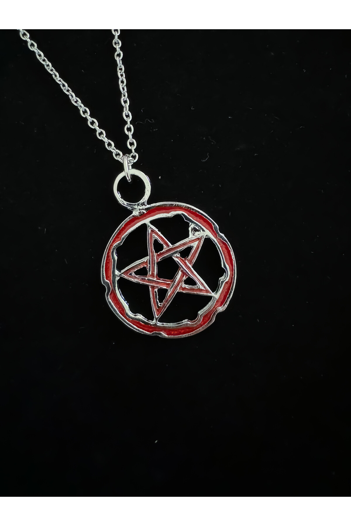 Gothic Gotik Punk Orta Boy Kırmızı Pentagram Kolye - DarkellaStore