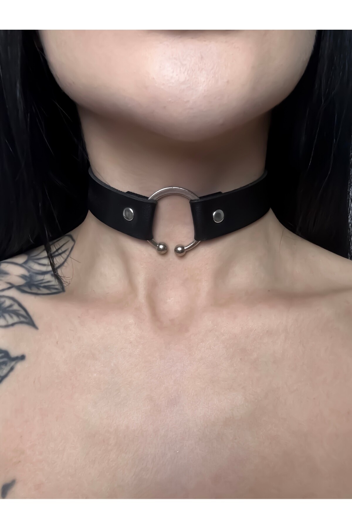 Gothic Gotik Punk Piercing Detaylı Suni Deri Choker Boyunluk - 2