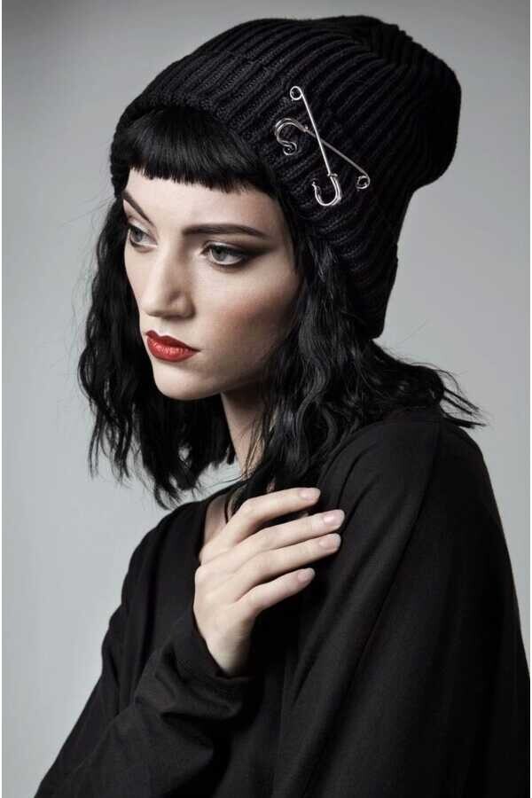 Gothic Gotik Unisex Çengel Iğneli Siyah Bere - 1