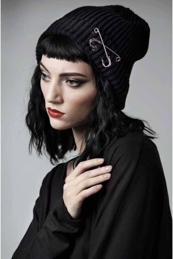 Gothic Gotik Unisex Çengel Iğneli Siyah Bere - 1