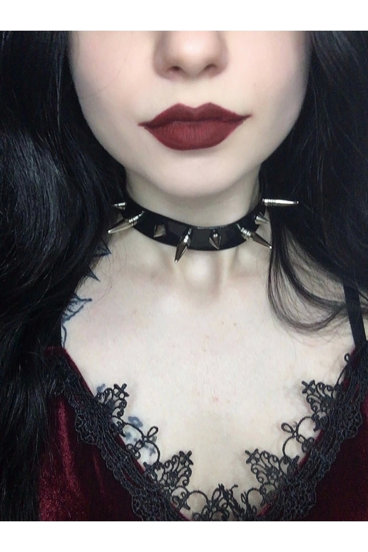 Gothic Punk Dikenli Rugan Tasma Kolye Chocker - 2