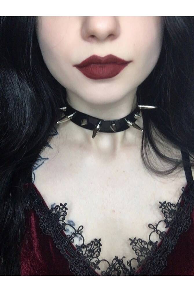 Gothic Punk Dikenli Rugan Tasma Kolye Chocker - 2
