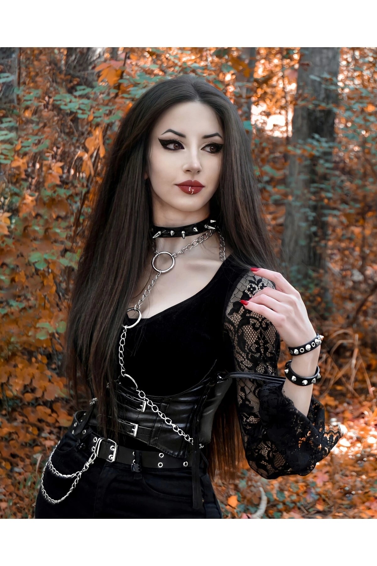 Gothic Punk Dikenli Rugan Tasma Kolye Chocker - 3