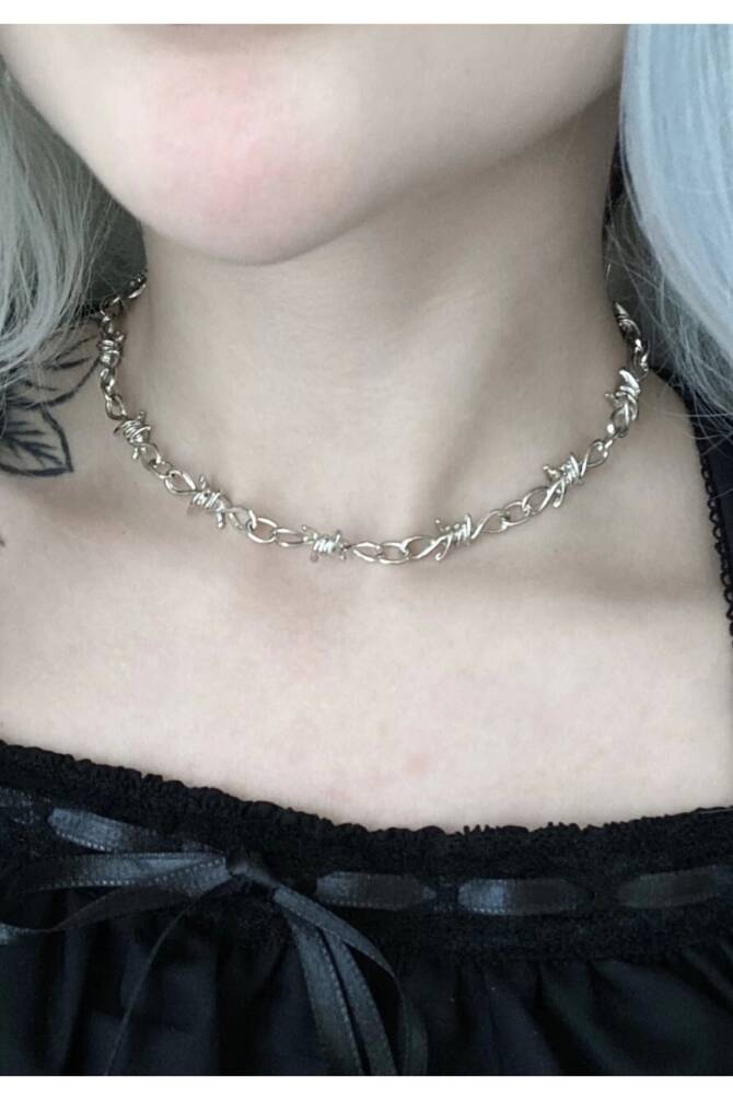 Gothic Punk Dikenli Zincir Choker Kolye (unisex) - 1