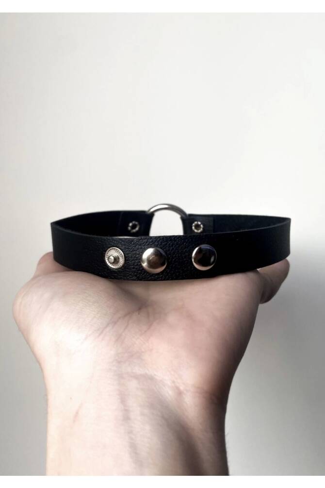 Gothic Punk Dikenli Zincirli Halkalı Deri Choker - 3