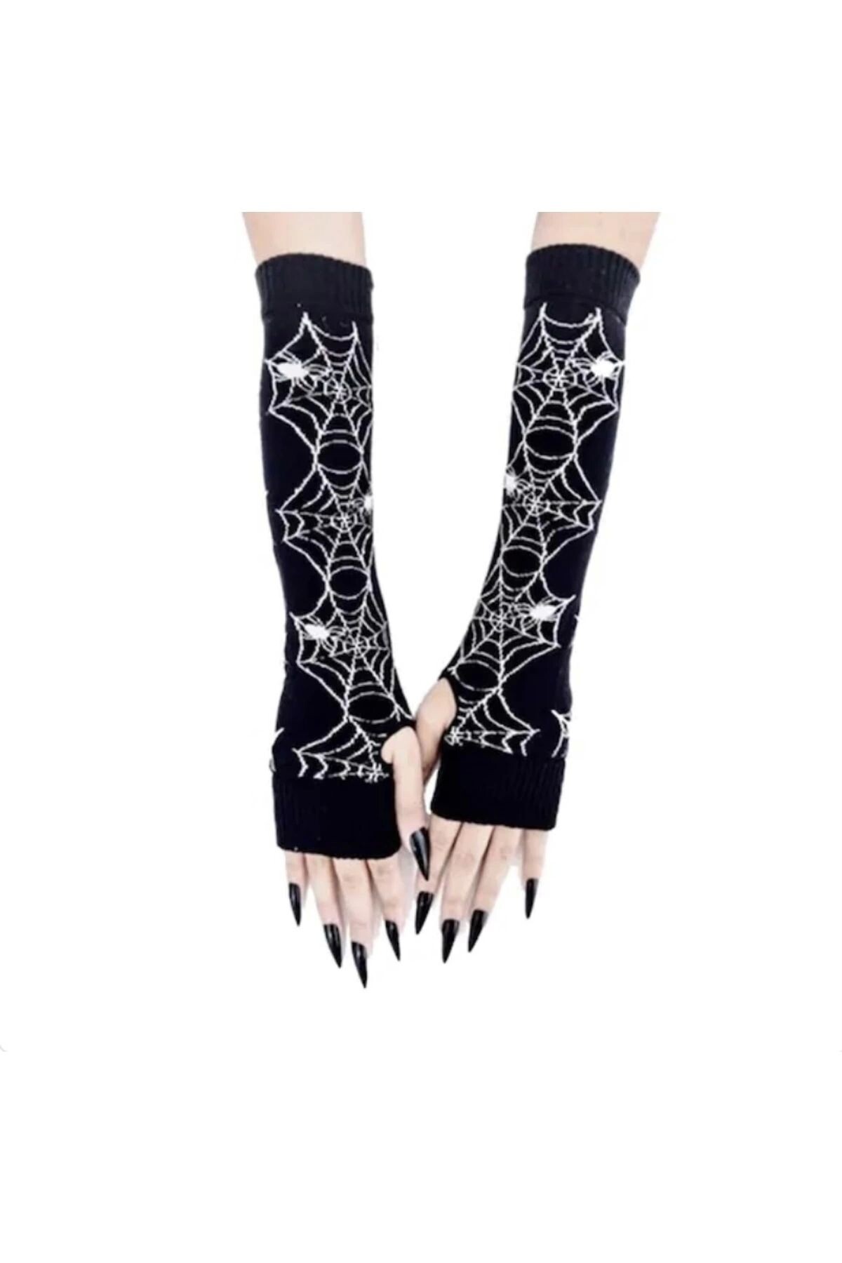 Gothic Punk Gotik Örümcek Ağ Kolluk Eldiven - DarkellaStore