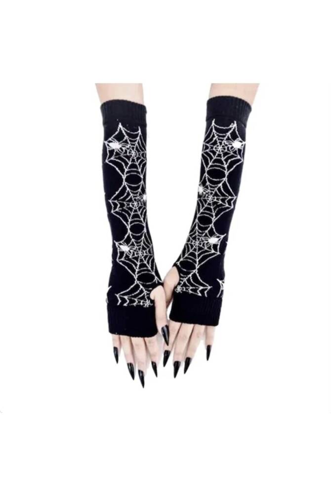 Gothic Punk Gotik Örümcek Ağ Kolluk Eldiven - 1