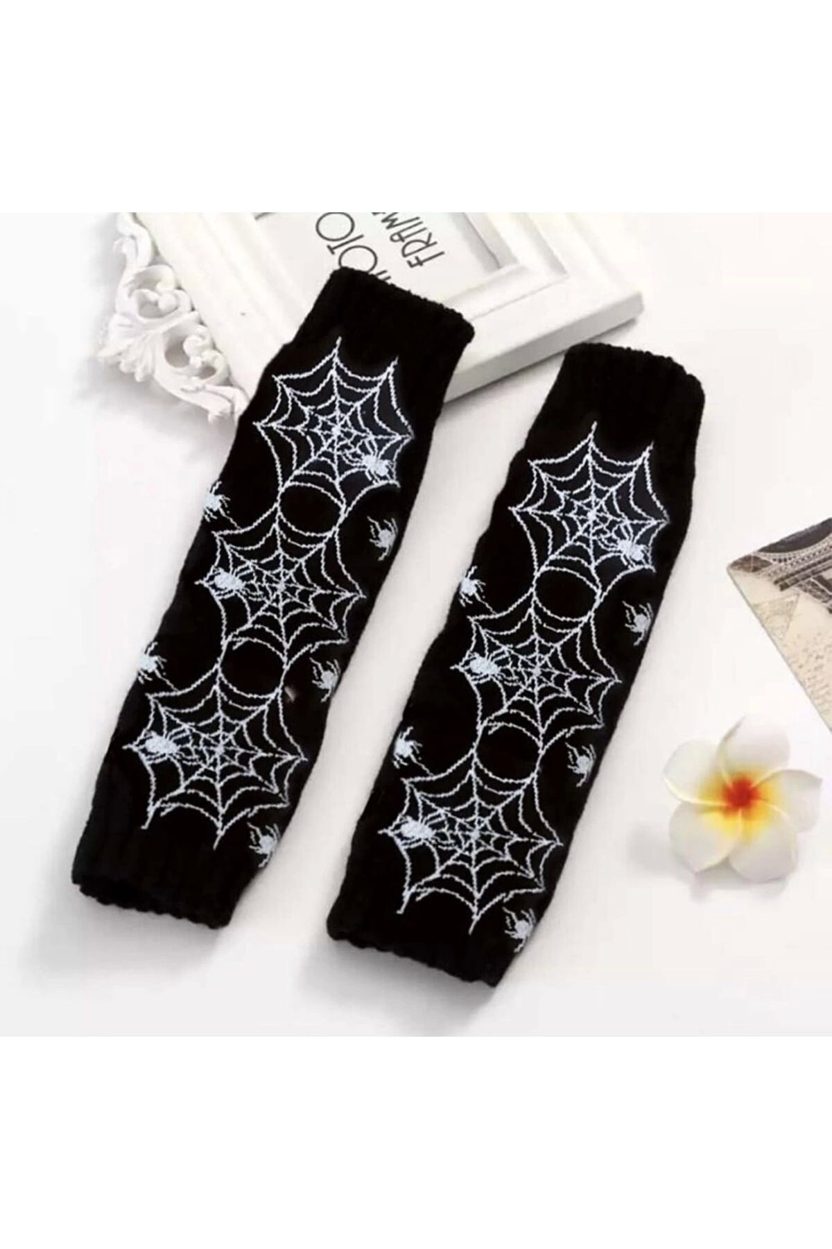 Gothic Punk Gotik Örümcek Ağ Kolluk Eldiven - 2