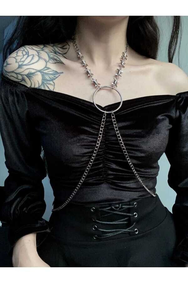 Gothic Punk Halka Detay Dikenli Harness Vücut Aksesuarı - 1
