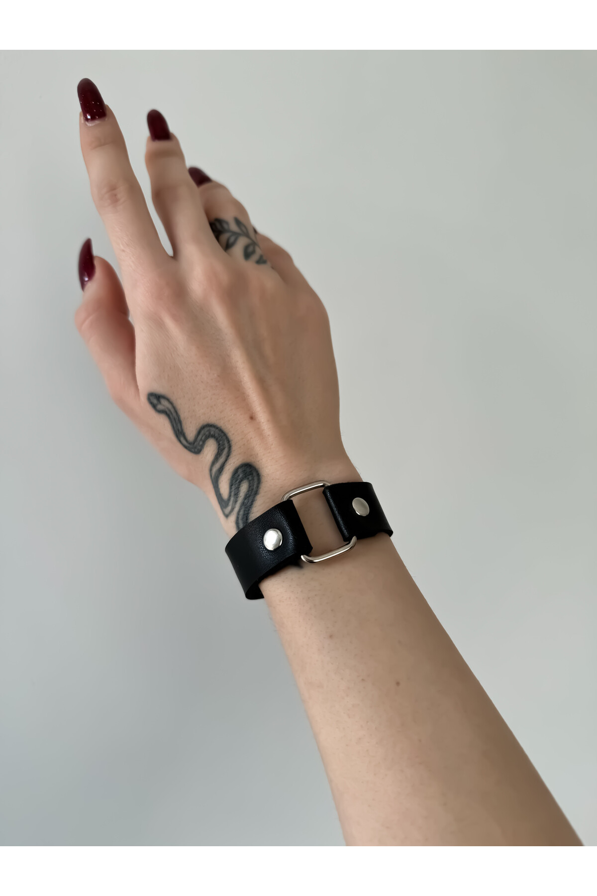 Gothic Punk Kare Halkalı Suni Deri Bileklik (Unisex Bedenli) - 3