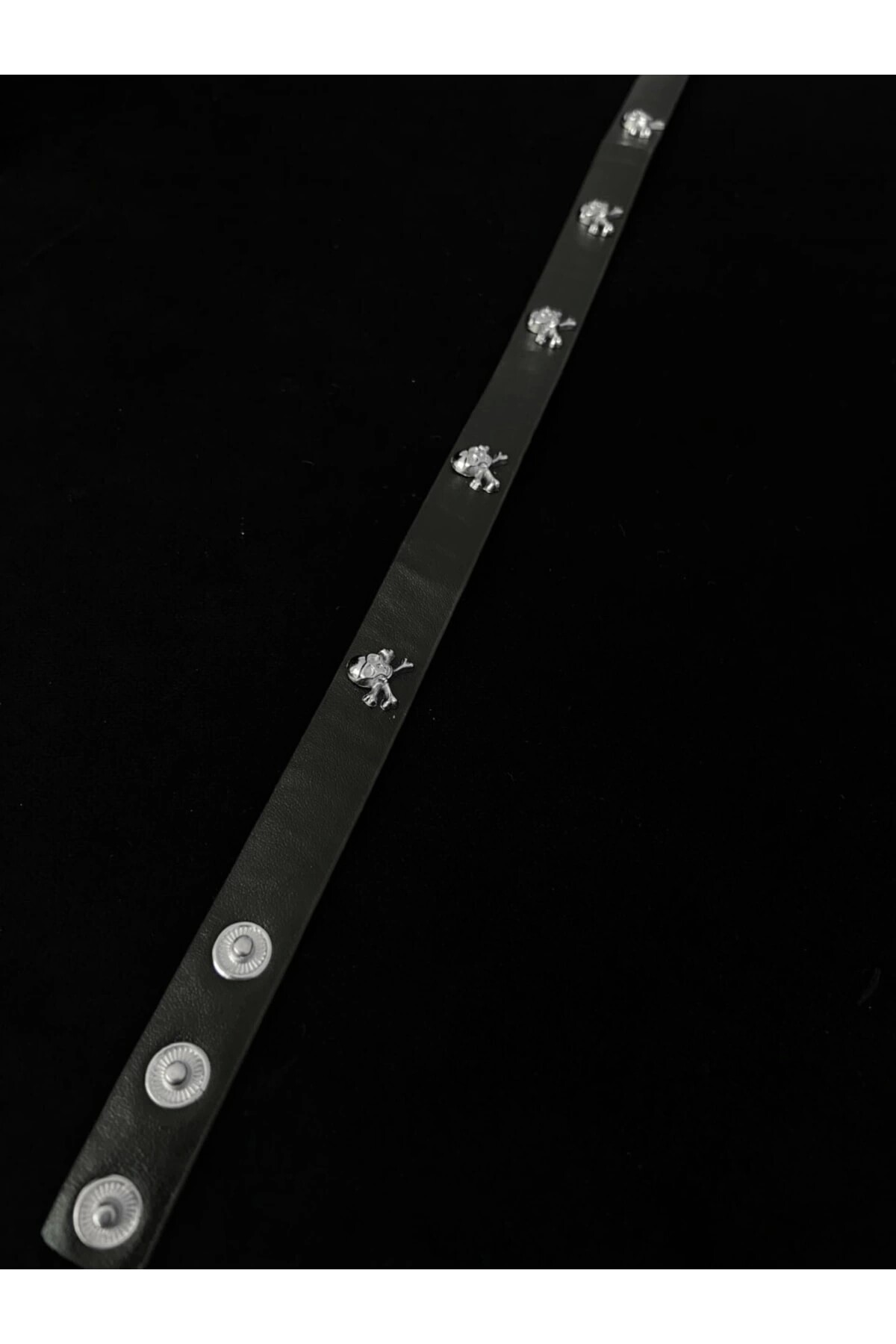 Gothic Punk Kuru Kafalı Siyah Deri Choker Boyunluk - 2