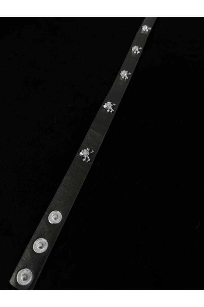 Gothic Punk Kuru Kafalı Siyah Deri Choker Boyunluk - 2