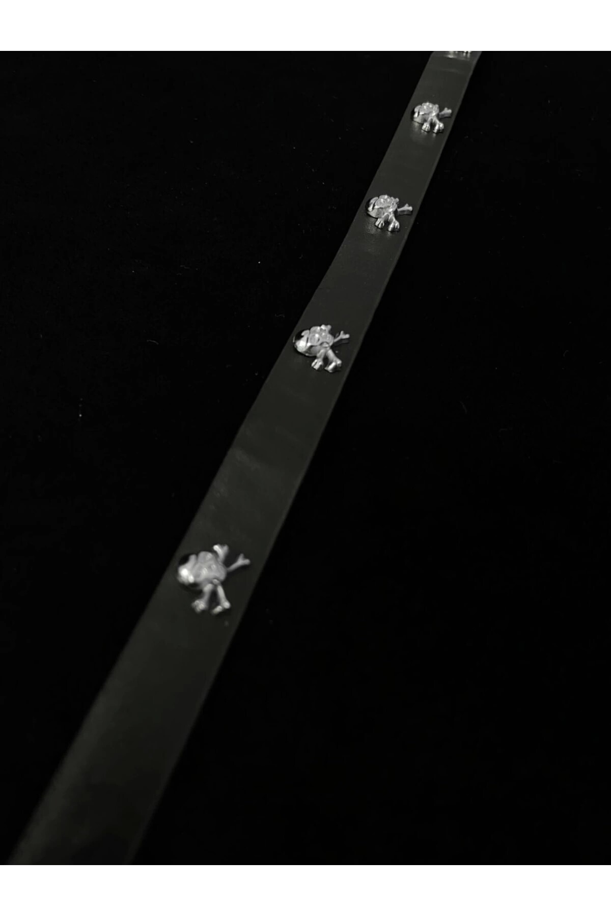 Gothic Punk Kuru Kafalı Siyah Deri Choker Boyunluk - 3