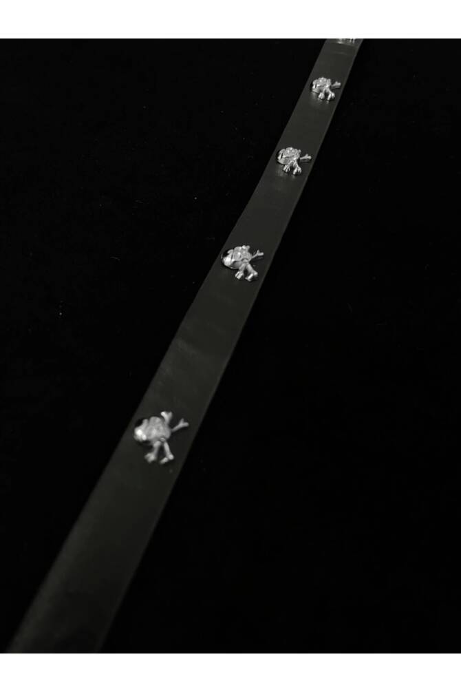 Gothic Punk Kuru Kafalı Siyah Deri Choker Boyunluk - 3