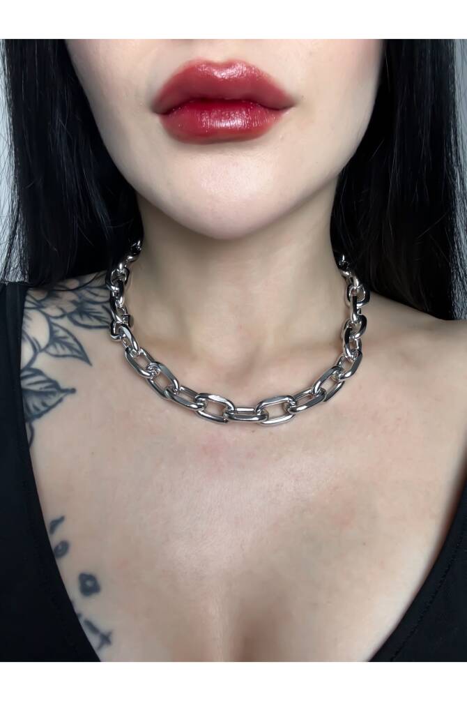 Gotik Goth Punk Kalın Metal Görünümlü Zincir Kolye (UNISEX) - 1