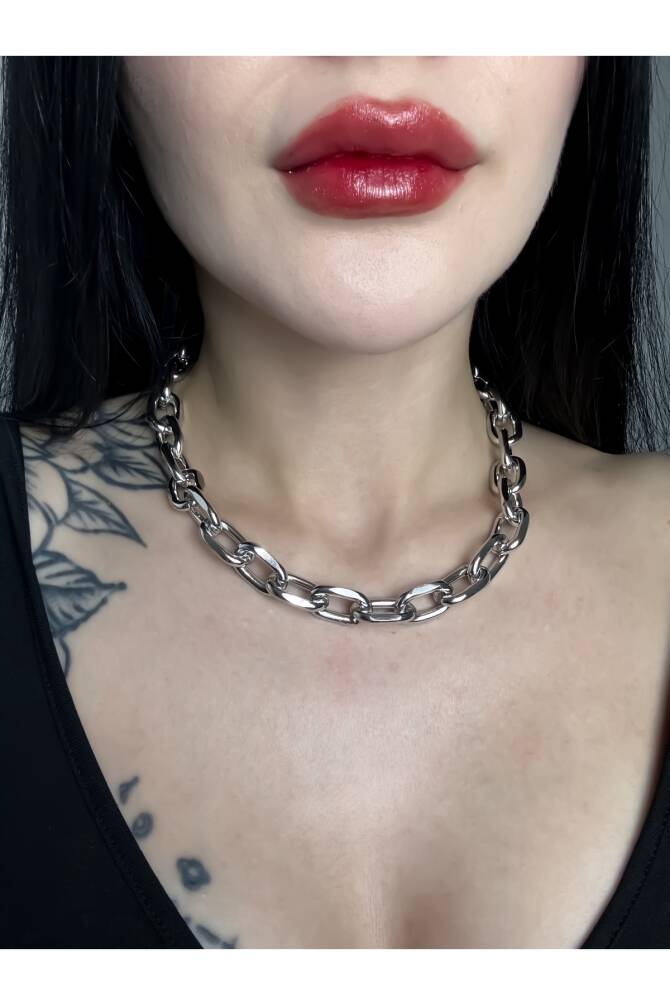 Gotik Goth Punk Kalın Metal Görünümlü Zincir Kolye (UNISEX) - 2