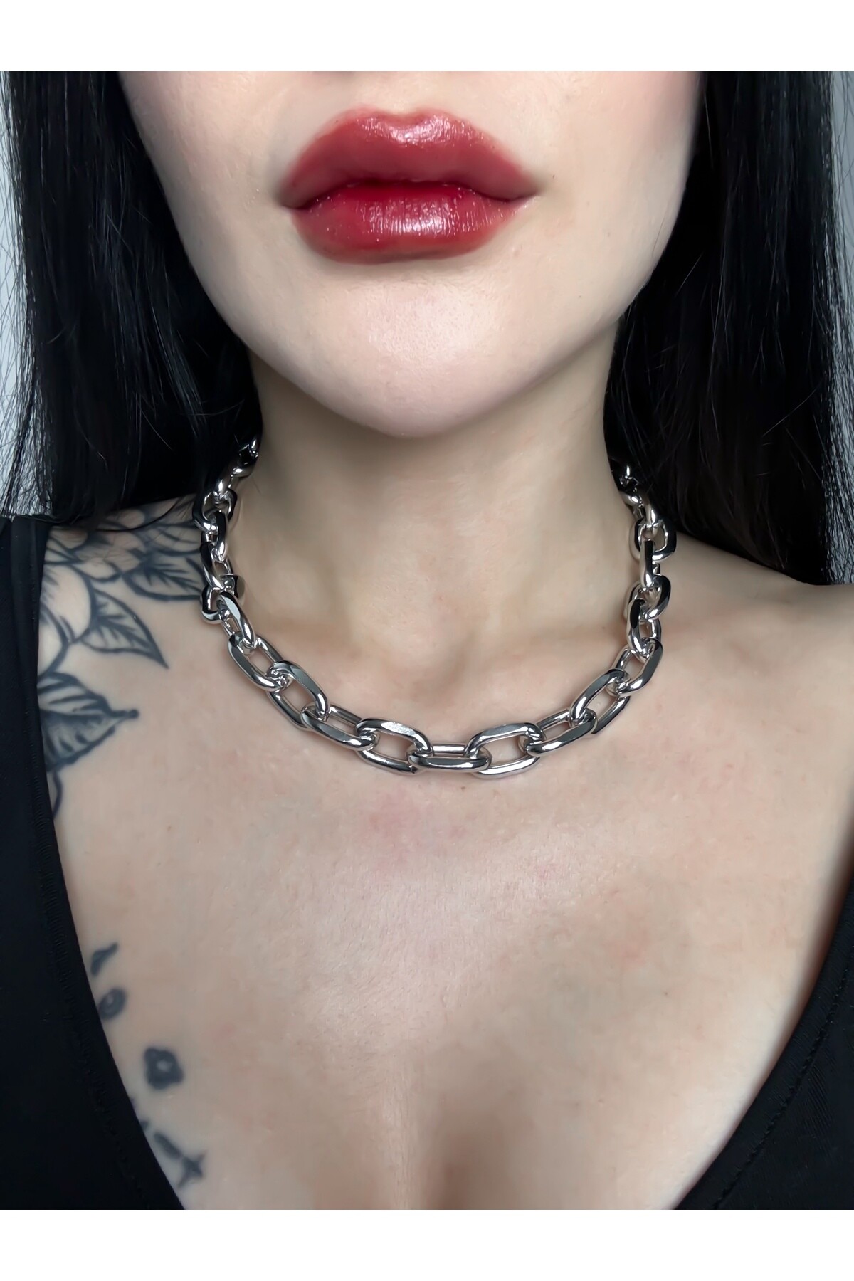 Gotik Goth Punk Kalın Metal Görünümlü Zincir Kolye (UNISEX) - 3