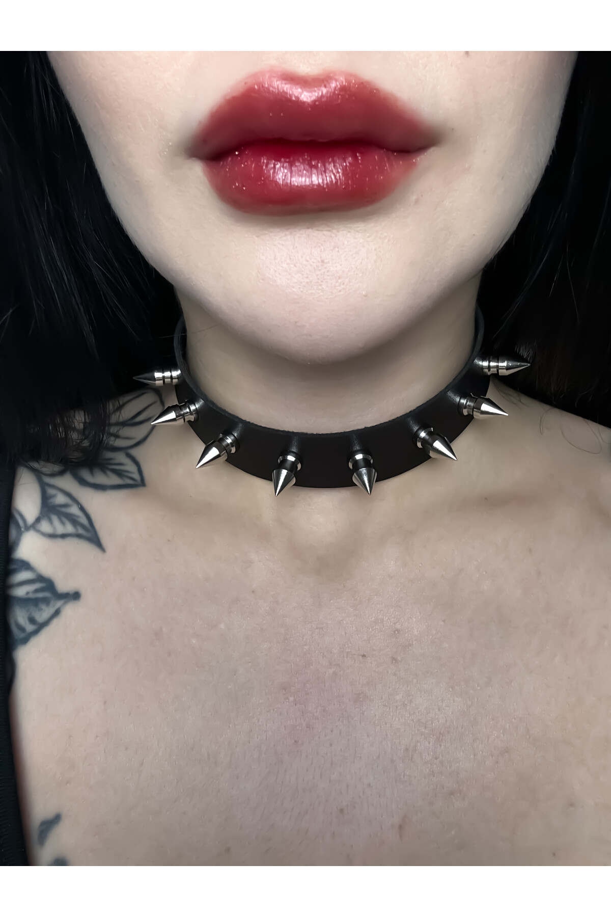 Gotik Goth Punk Oluklu Çivili Deri Choker Boyunluk Spikelı Deri Choker Boyunluk (unisex) - DarkellaStore