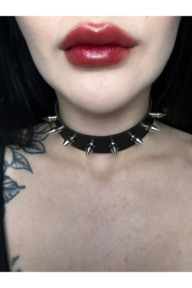 Gotik Goth Punk Oluklu Çivili Deri Choker Boyunluk Spikelı Deri Choker Boyunluk (unisex) - 1