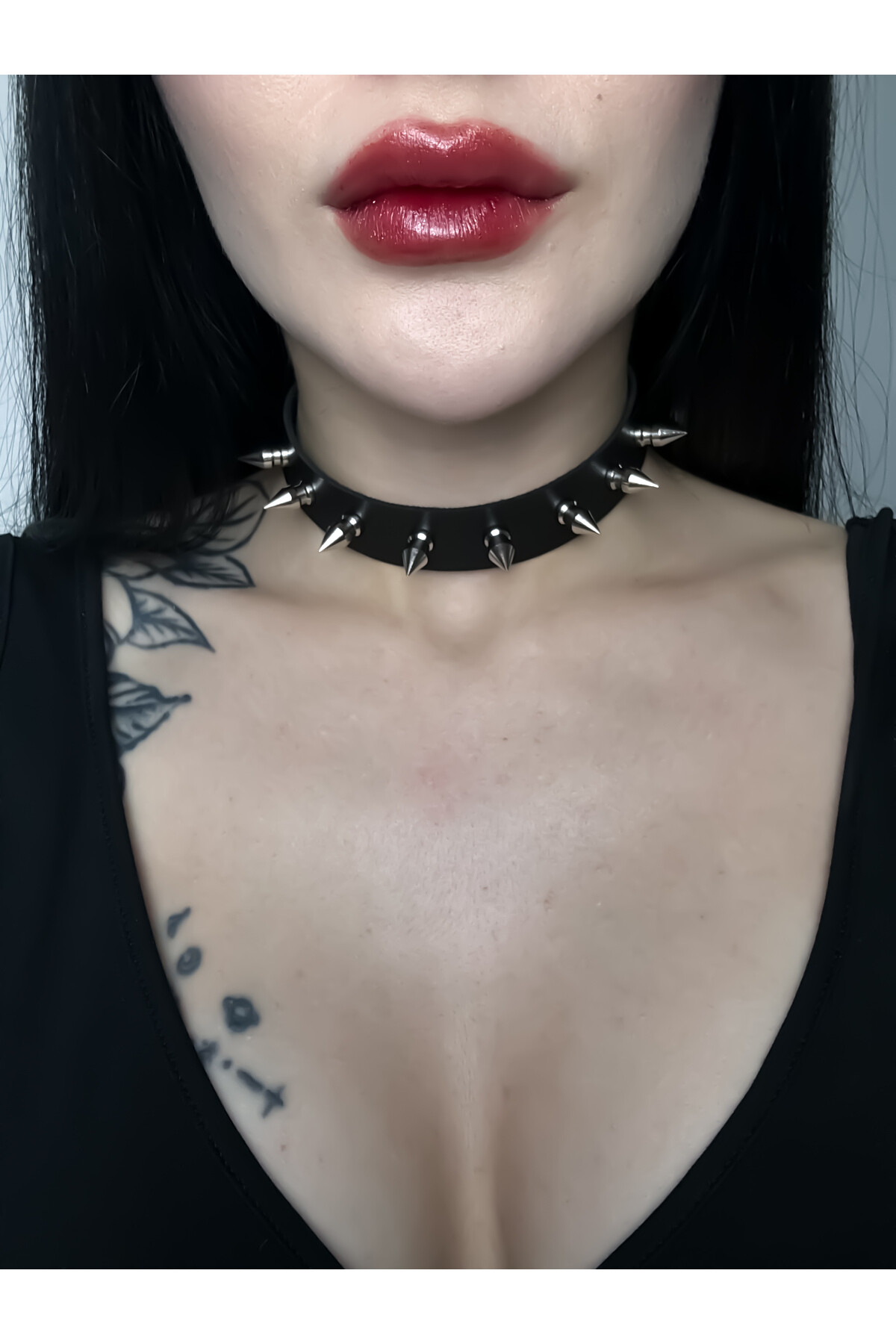 Gotik Goth Punk Oluklu Çivili Deri Choker Boyunluk Spikelı Deri Choker Boyunluk (unisex) - 2