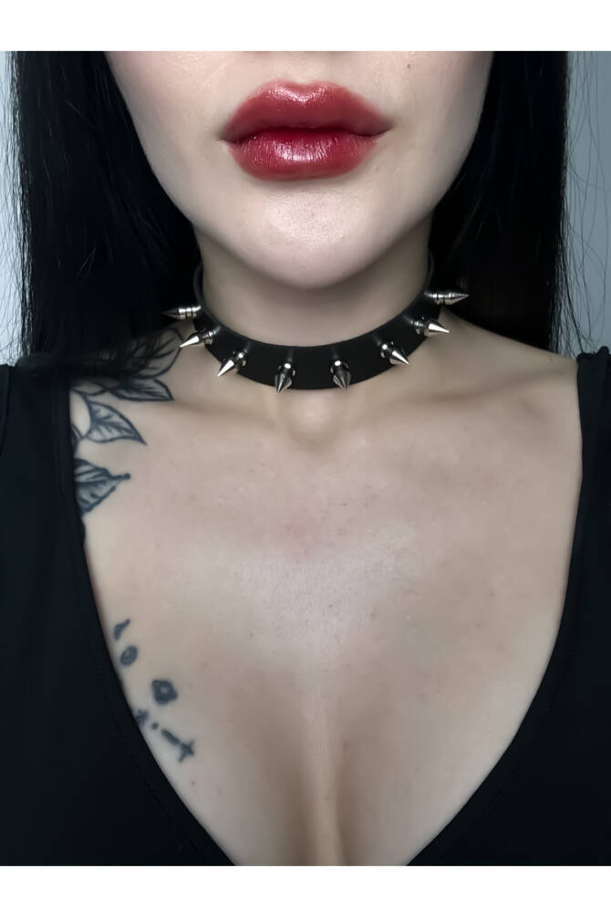 Gotik Goth Punk Oluklu Çivili Deri Choker Boyunluk Spikelı Deri Choker Boyunluk (unisex) - 2