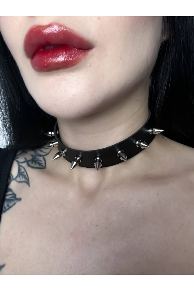Gotik Goth Punk Oluklu Çivili Deri Choker Boyunluk Spikelı Deri Choker Boyunluk (unisex) - 3