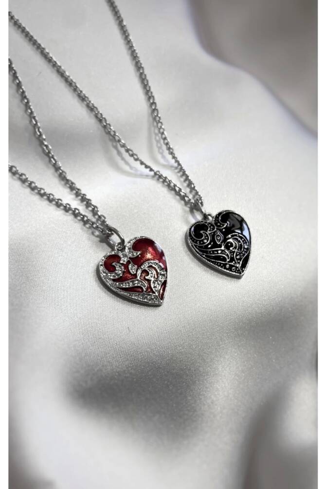 Gotik Gothic Desenli Kalp Kolye - 3