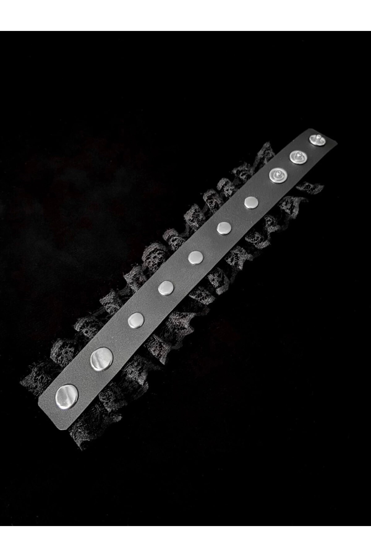 Gotik Gothic Güpürlü Zımbalı Suni Deri Bileklik - 3