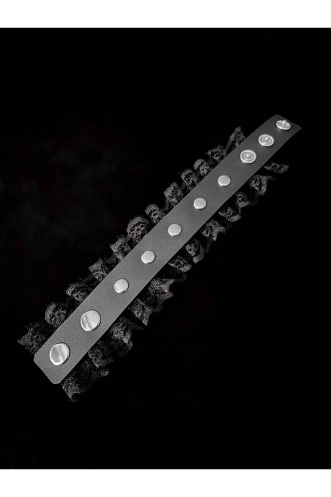 Gotik Gothic Güpürlü Zımbalı Suni Deri Bileklik - 3