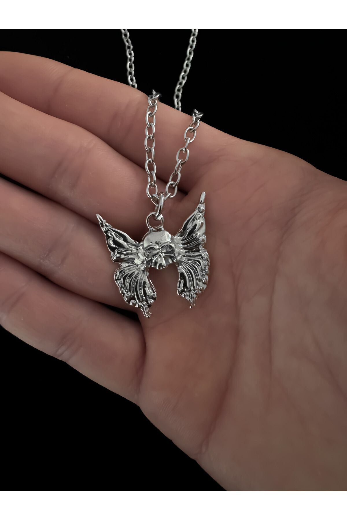 Gotik Gothic Kanatlı Kuru Kafa Kolye - DarkellaStore