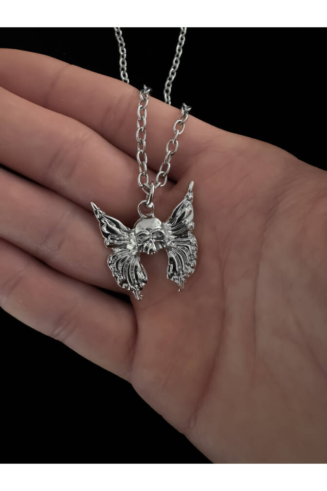 Gotik Gothic Kanatlı Kuru Kafa Kolye - 1