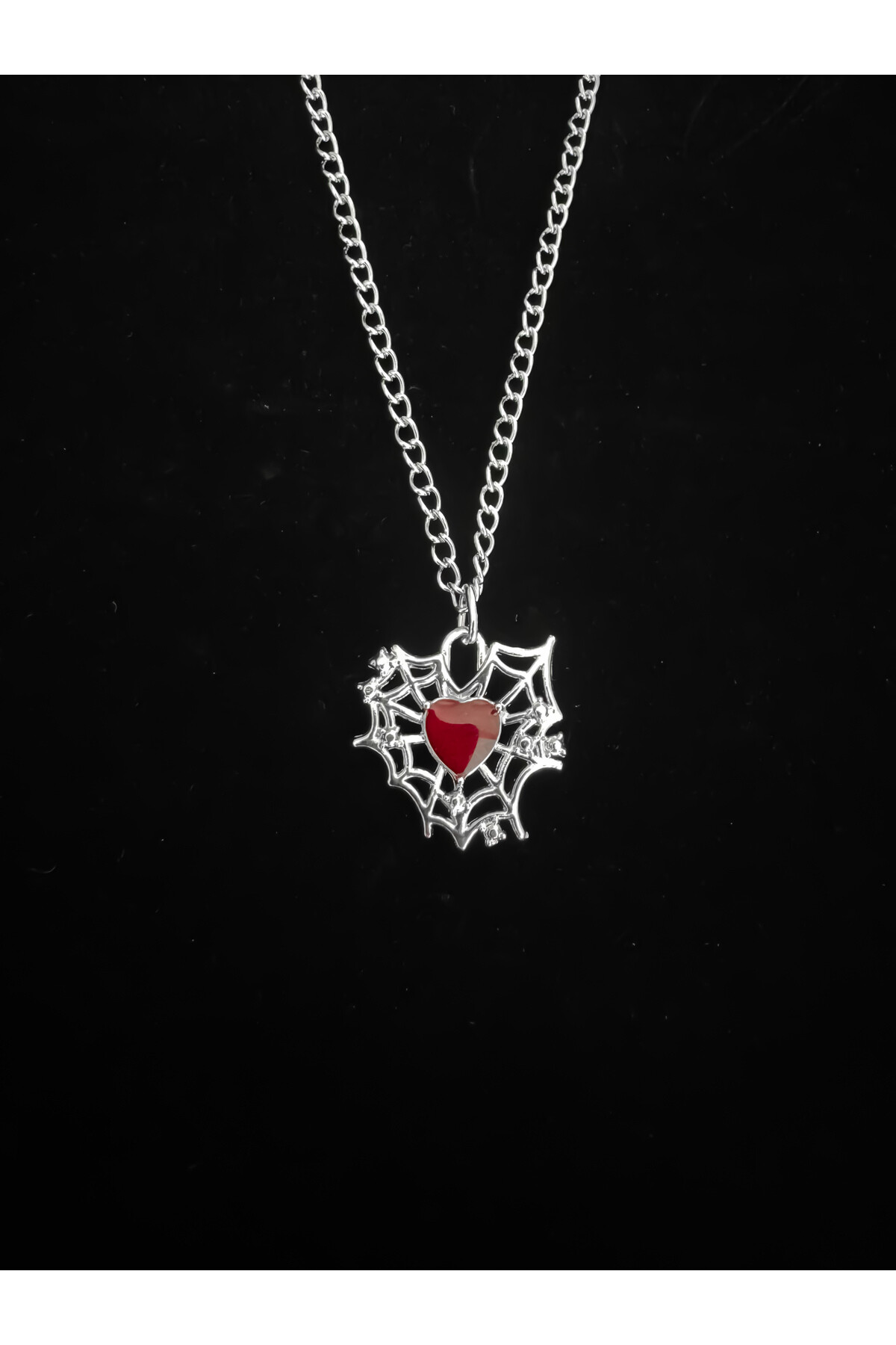 Gotik Gothic Punk Bordo Kalpli Ağ Kolye, Kalp Ağ Kolye - DarkellaStore