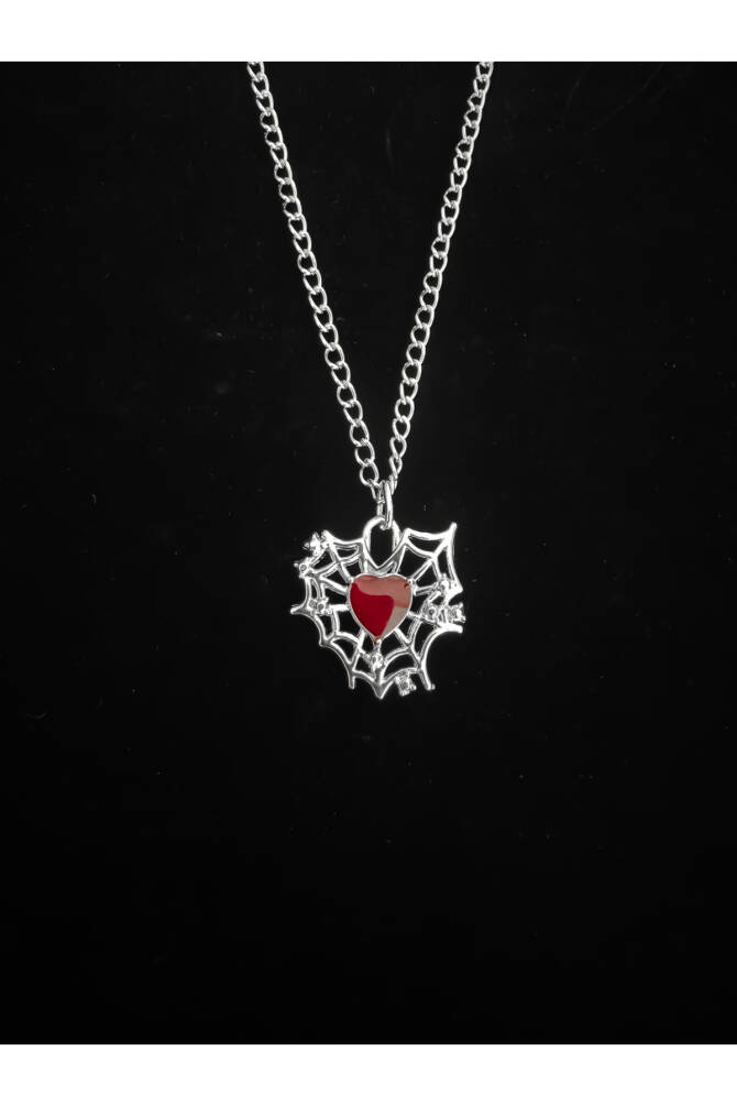Gotik Gothic Punk Bordo Kalpli Ağ Kolye, Kalp Ağ Kolye - 3